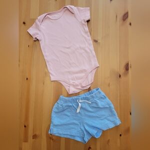 Primary - Organic Cotton Pink Onesie and Blue Shorts Set - GUC